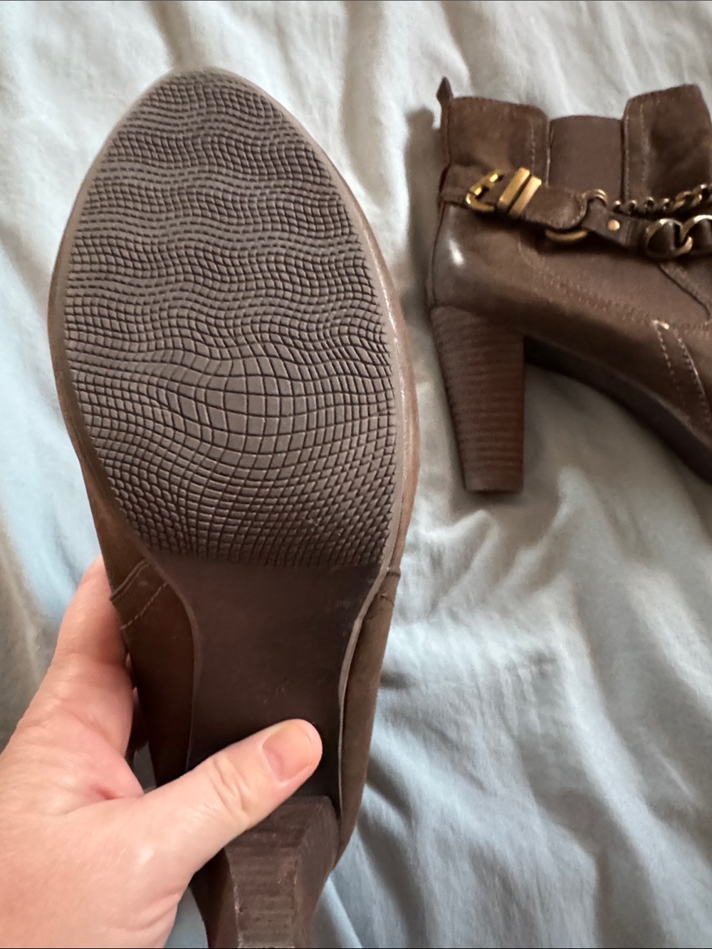 Nicole Miller Brown Leather Ankle Booties with Chain & Buckle - Picture 2 of 5
